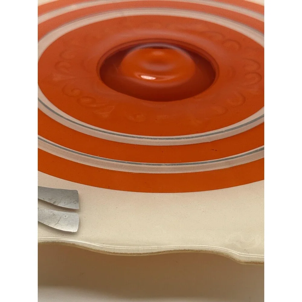 Vintage Cream Orange Silver Serving Platter/Art Deco Reverse Painted Scalloped